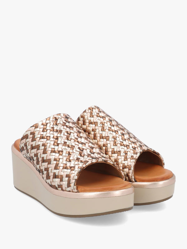 Kalley Multi Metallic Woven Leather Mid Wedge Mules