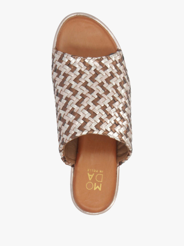 Kalley Multi Metallic Woven Leather Mid Wedge Mules