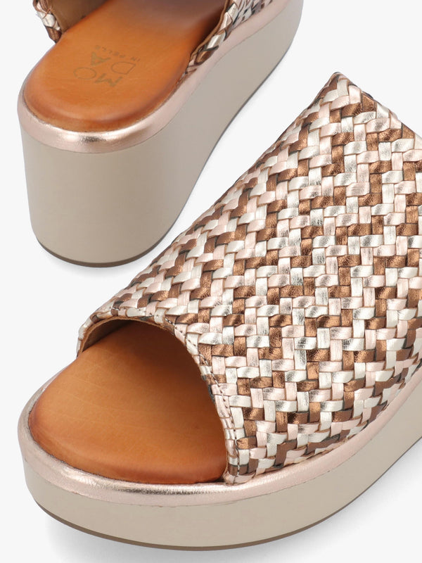 Kalley Multi Metallic Woven Leather Mid Wedge Mules