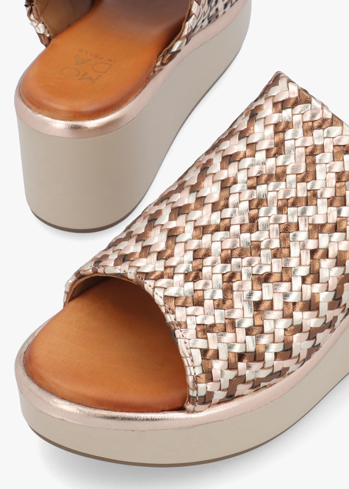 Kalley Multi Metallic Woven Leather Mid Wedge Mules