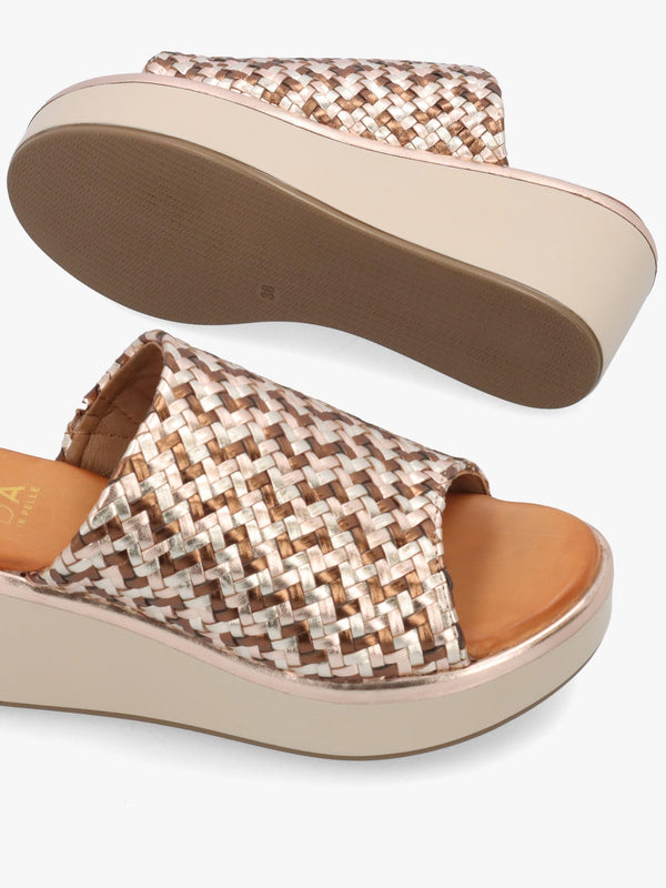 Kalley Multi Metallic Woven Leather Mid Wedge Mules