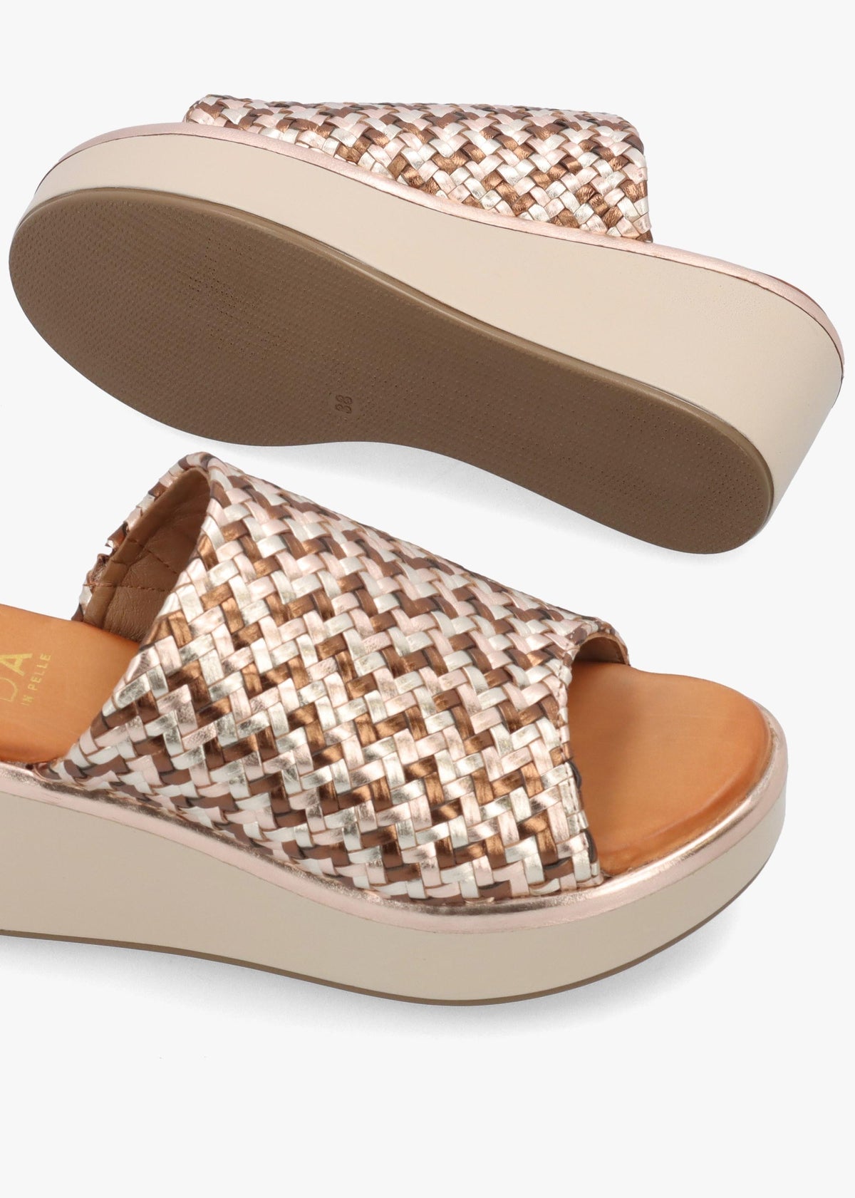 Kalley Multi Metallic Woven Leather Mid Wedge Mules