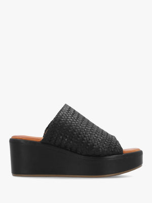 Kalley Black Woven Leather Mid Wedge Mules