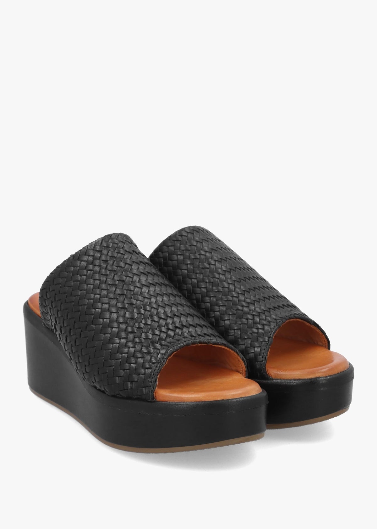 Kalley Black Woven Leather Mid Wedge Mules