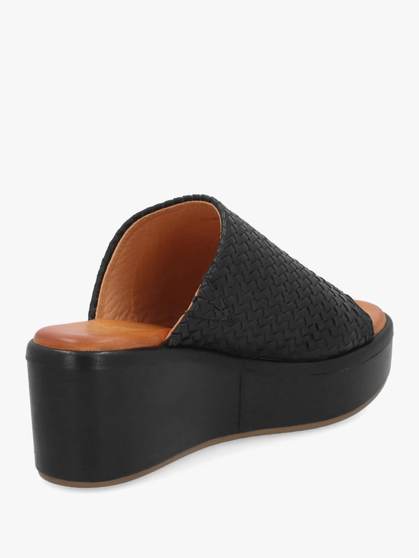 Kalley Black Woven Leather Mid Wedge Mules