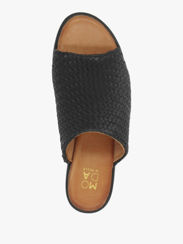 Kalley Black Woven Leather Mid Wedge Mules