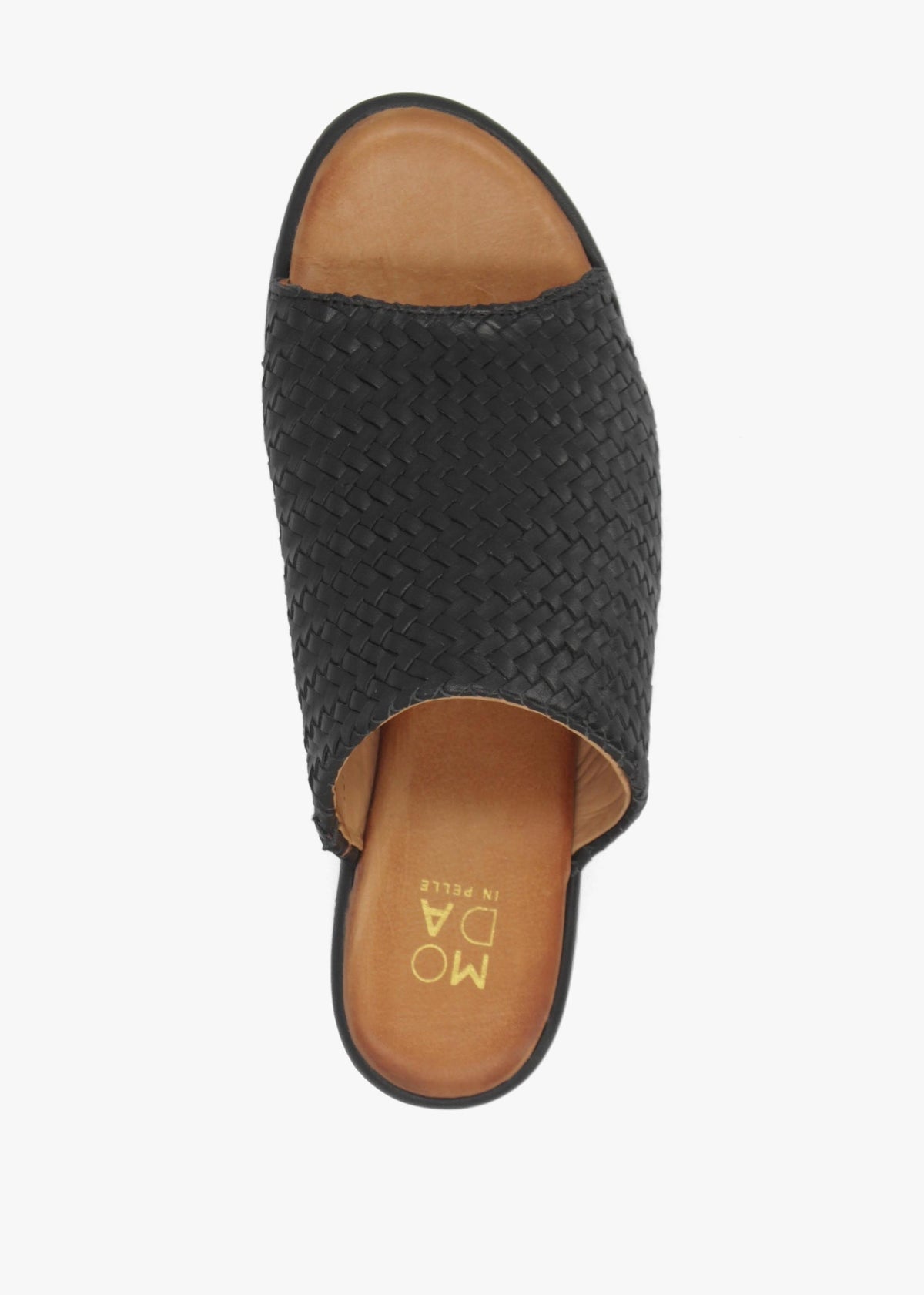 Kalley Black Woven Leather Mid Wedge Mules
