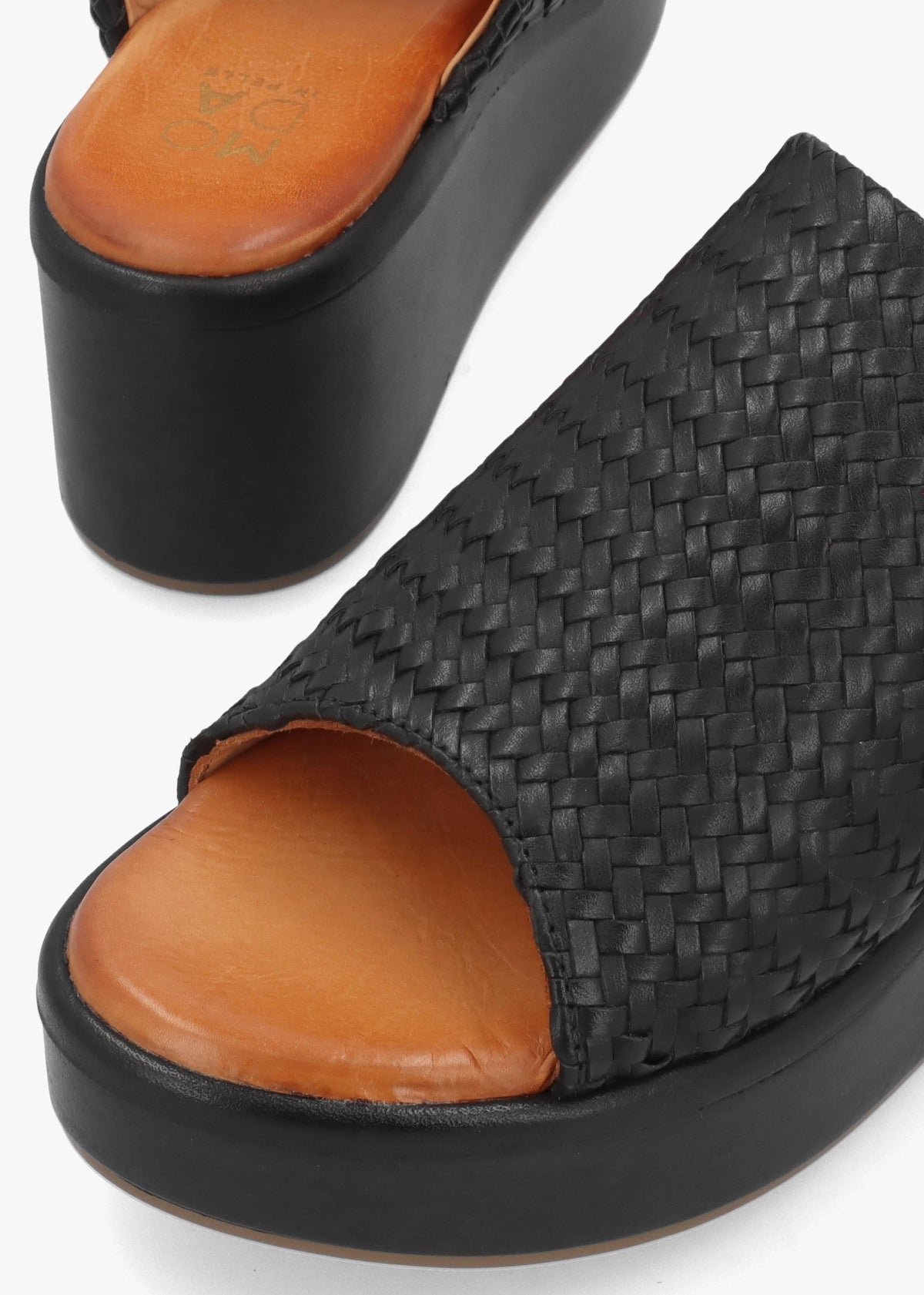Kalley Black Woven Leather Mid Wedge Mules