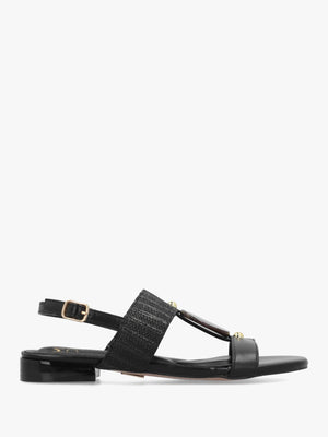 Lexiia Black Two Bar Flat Sandals