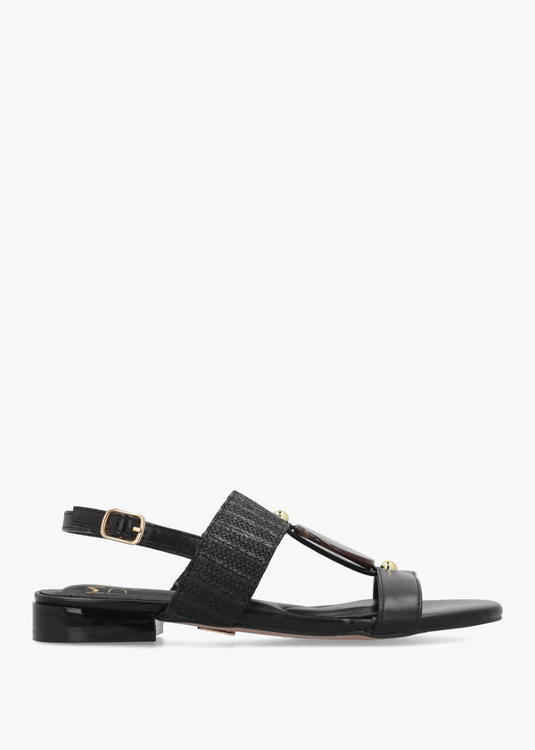 Lexiia Black Two Bar Flat Sandals