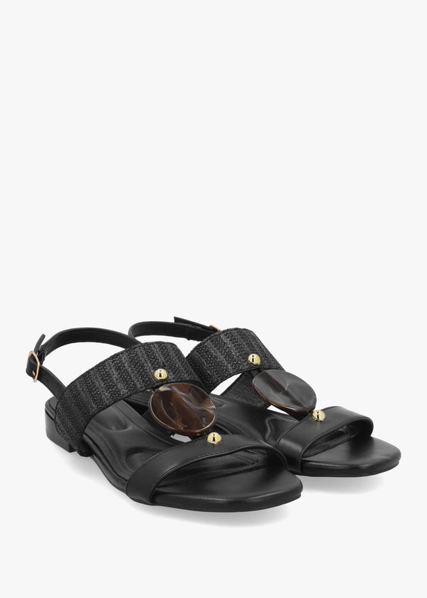 Lexiia Black Two Bar Flat Sandals