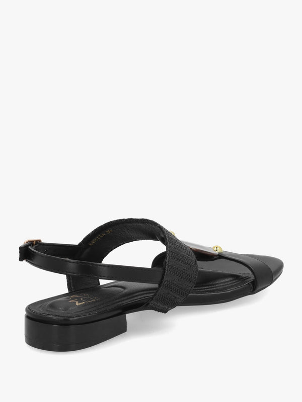 Lexiia Black Two Bar Flat Sandals