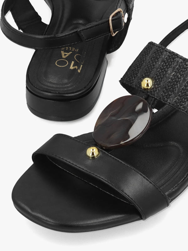 Lexiia Black Two Bar Flat Sandals