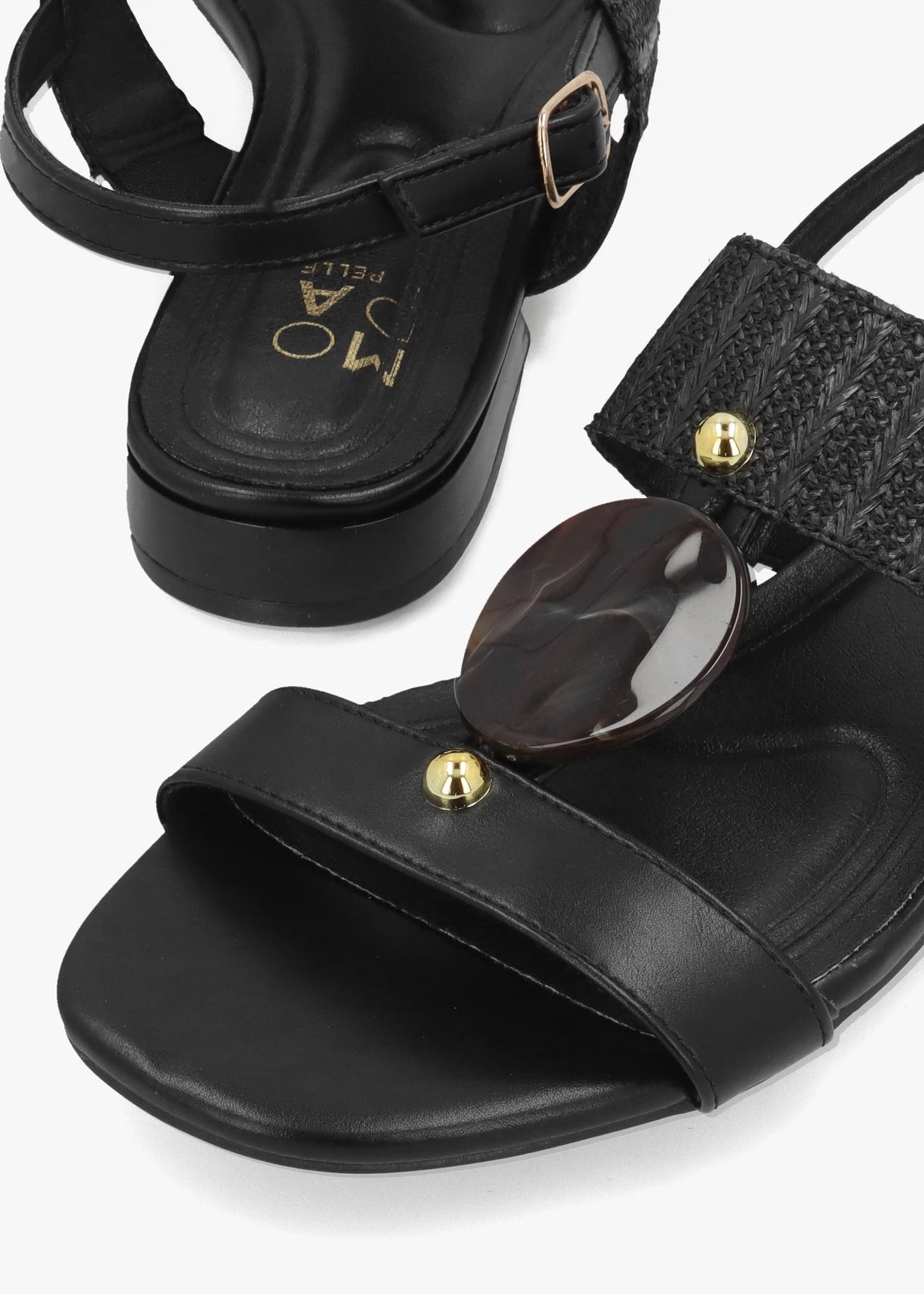 Lexiia Black Two Bar Flat Sandals