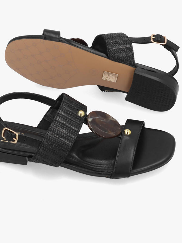 Lexiia Black Two Bar Flat Sandals