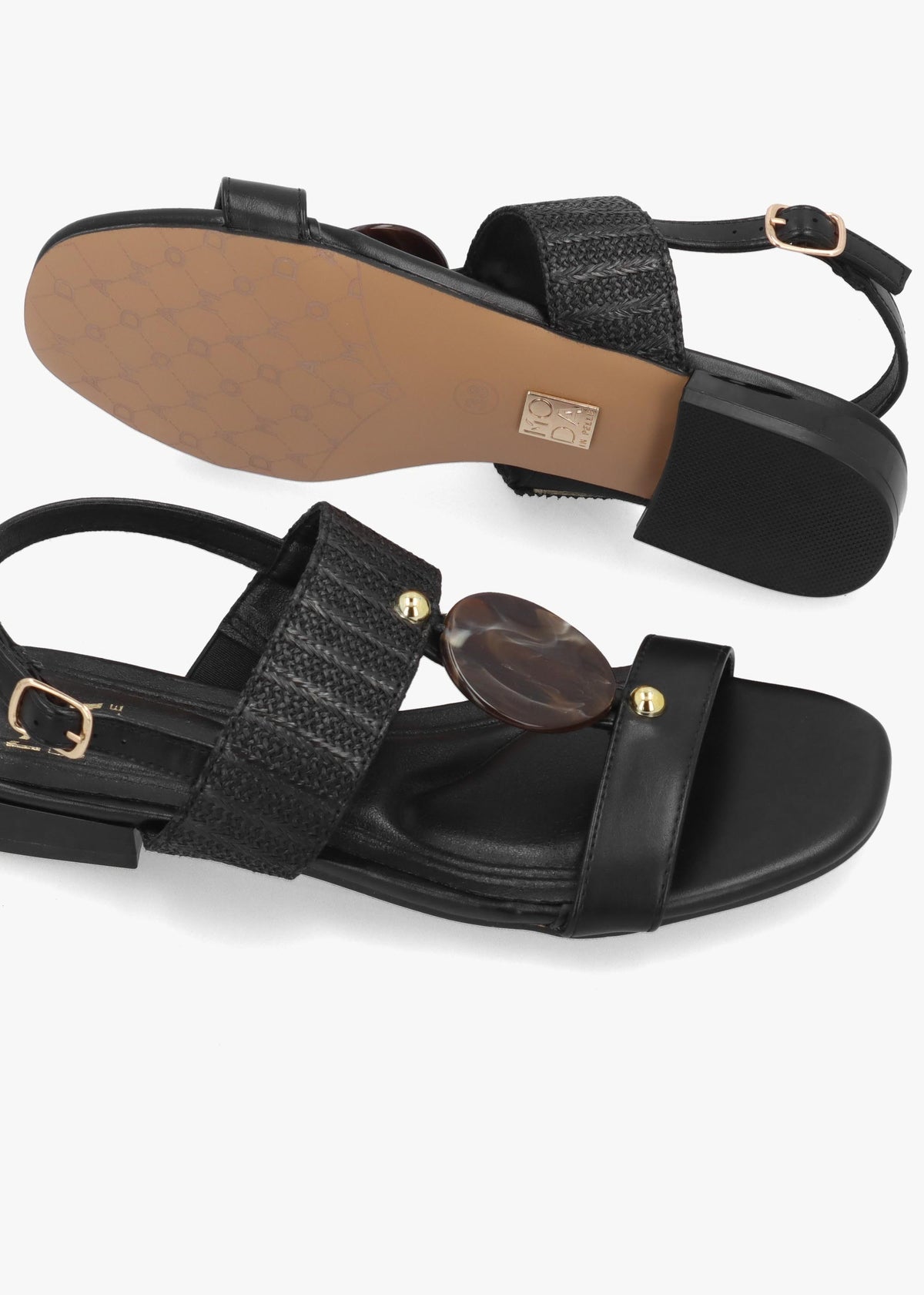 Lexiia Black Two Bar Flat Sandals