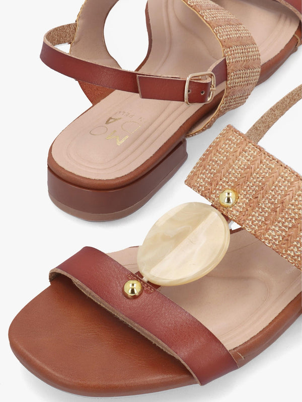 Lexiia Tan Two Bar Flat Sandals