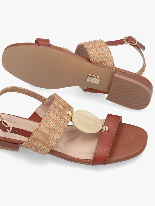 Lexiia Tan Two Bar Flat Sandals
