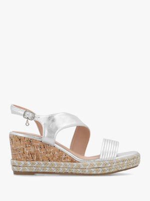 Spotalia Silver Cork Mid Wedge Sandals