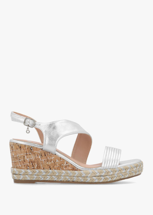 Spotalia Silver Cork Mid Wedge Sandals