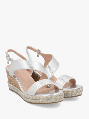 Spotalia Silver Cork Mid Wedge Sandals