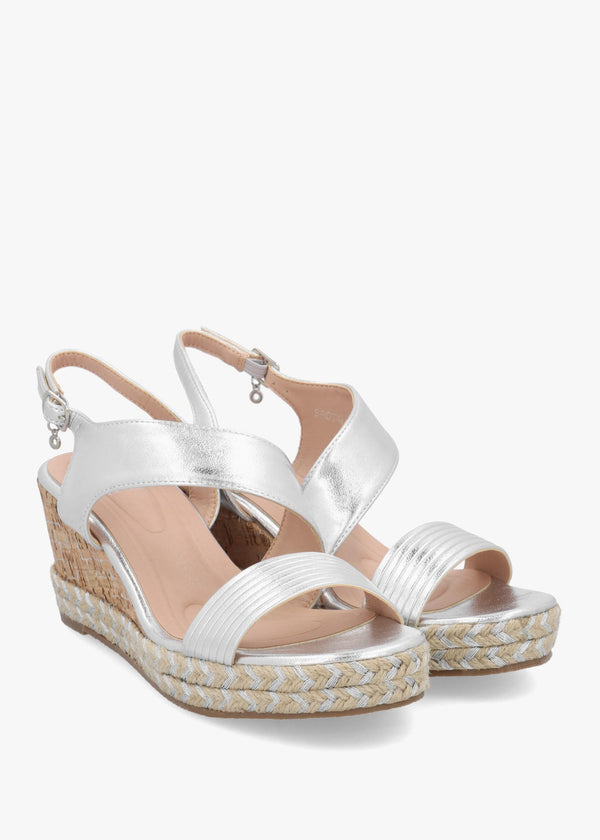 Spotalia Silver Cork Mid Wedge Sandals