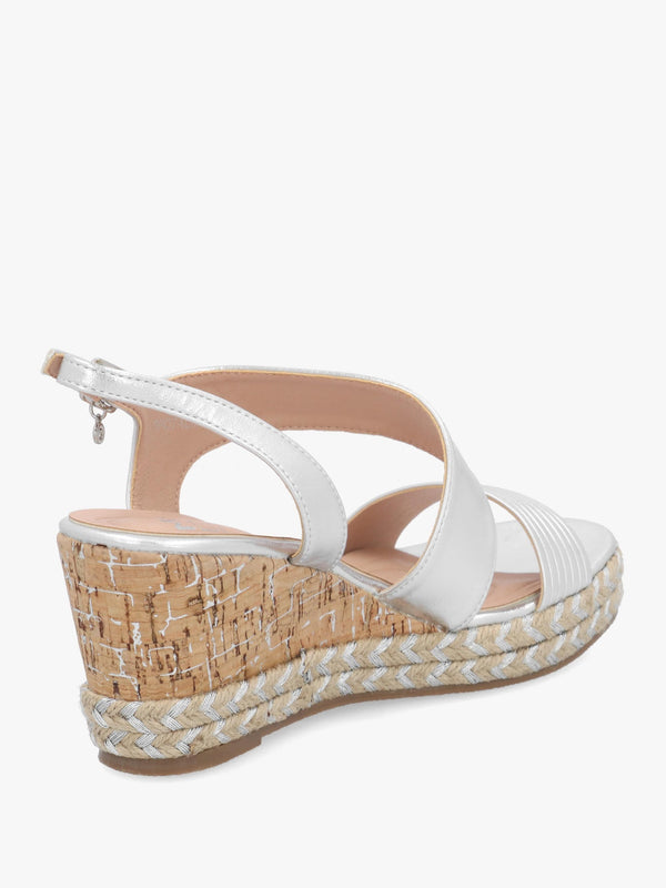 Spotalia Silver Cork Mid Wedge Sandals