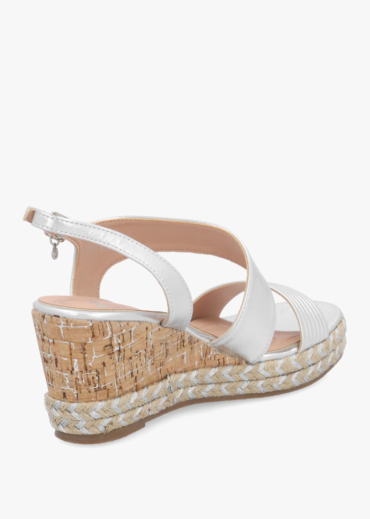 Spotalia Silver Cork Mid Wedge Sandals
