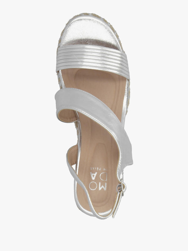 Spotalia Silver Cork Mid Wedge Sandals
