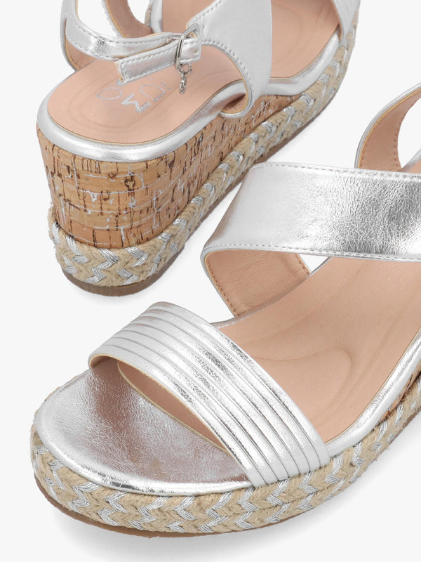 Spotalia Silver Cork Mid Wedge Sandals