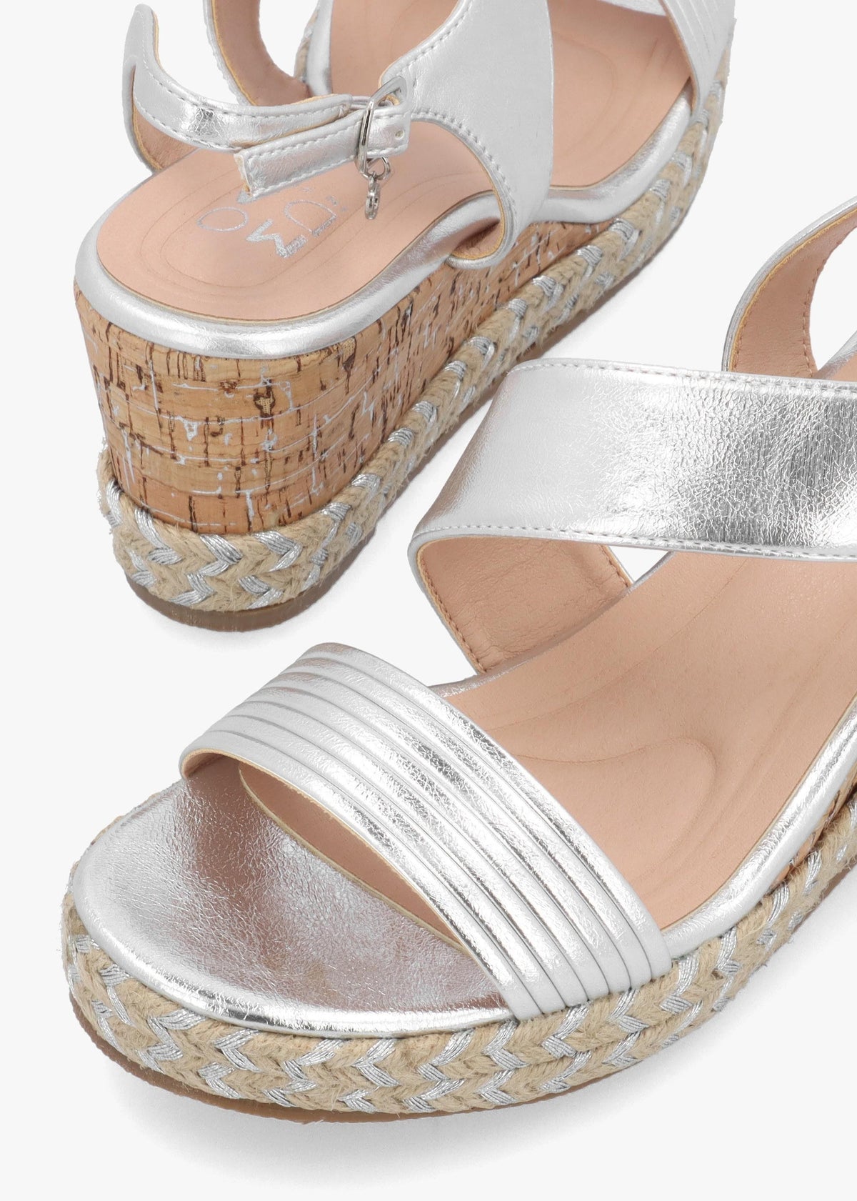 Spotalia Silver Cork Mid Wedge Sandals