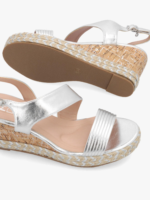Spotalia Silver Cork Mid Wedge Sandals