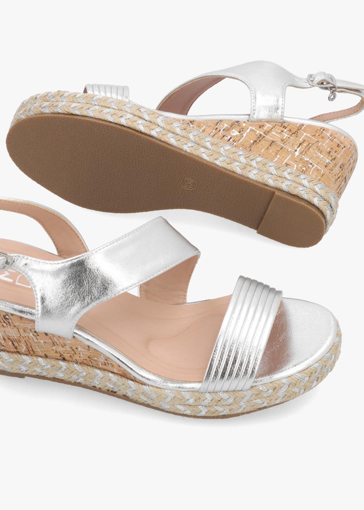 Spotalia Silver Cork Mid Wedge Sandals