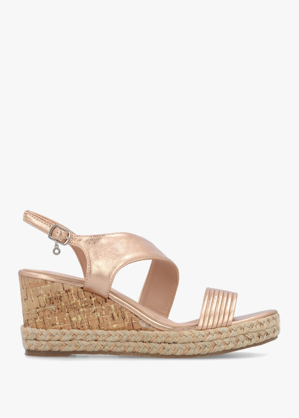 Spotalia Rose Gold Cork Mid Wedge Sandals
