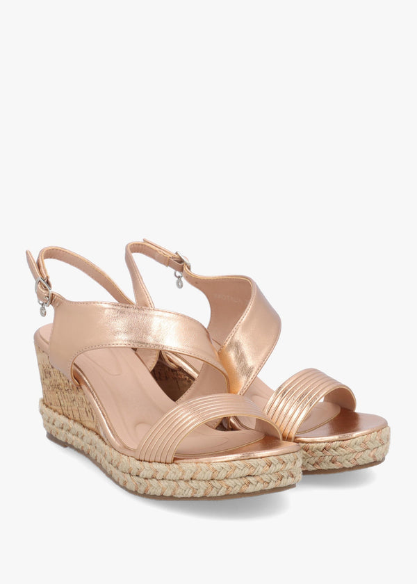 Spotalia Rose Gold Cork Mid Wedge Sandals