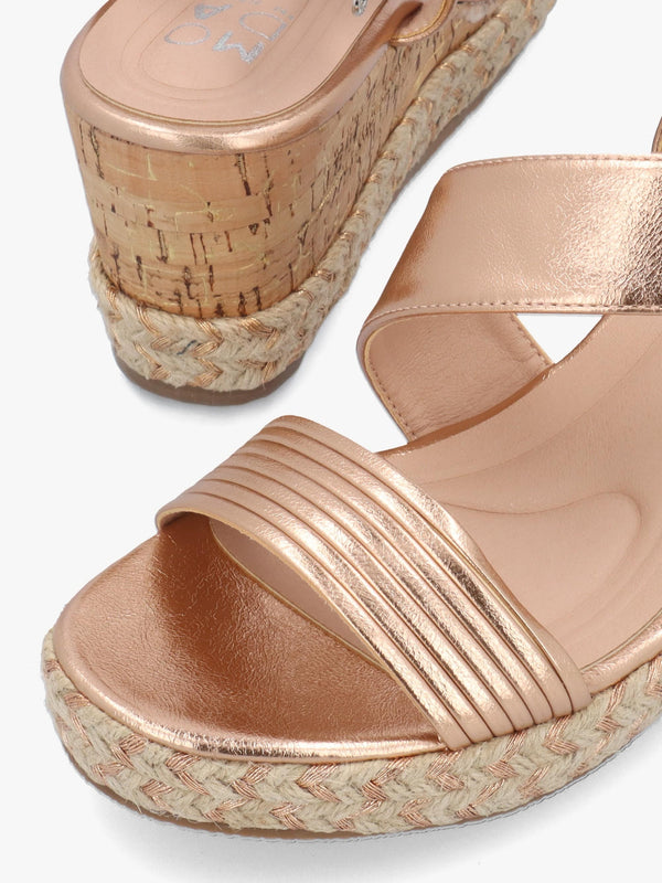 Spotalia Rose Gold Cork Mid Wedge Sandals