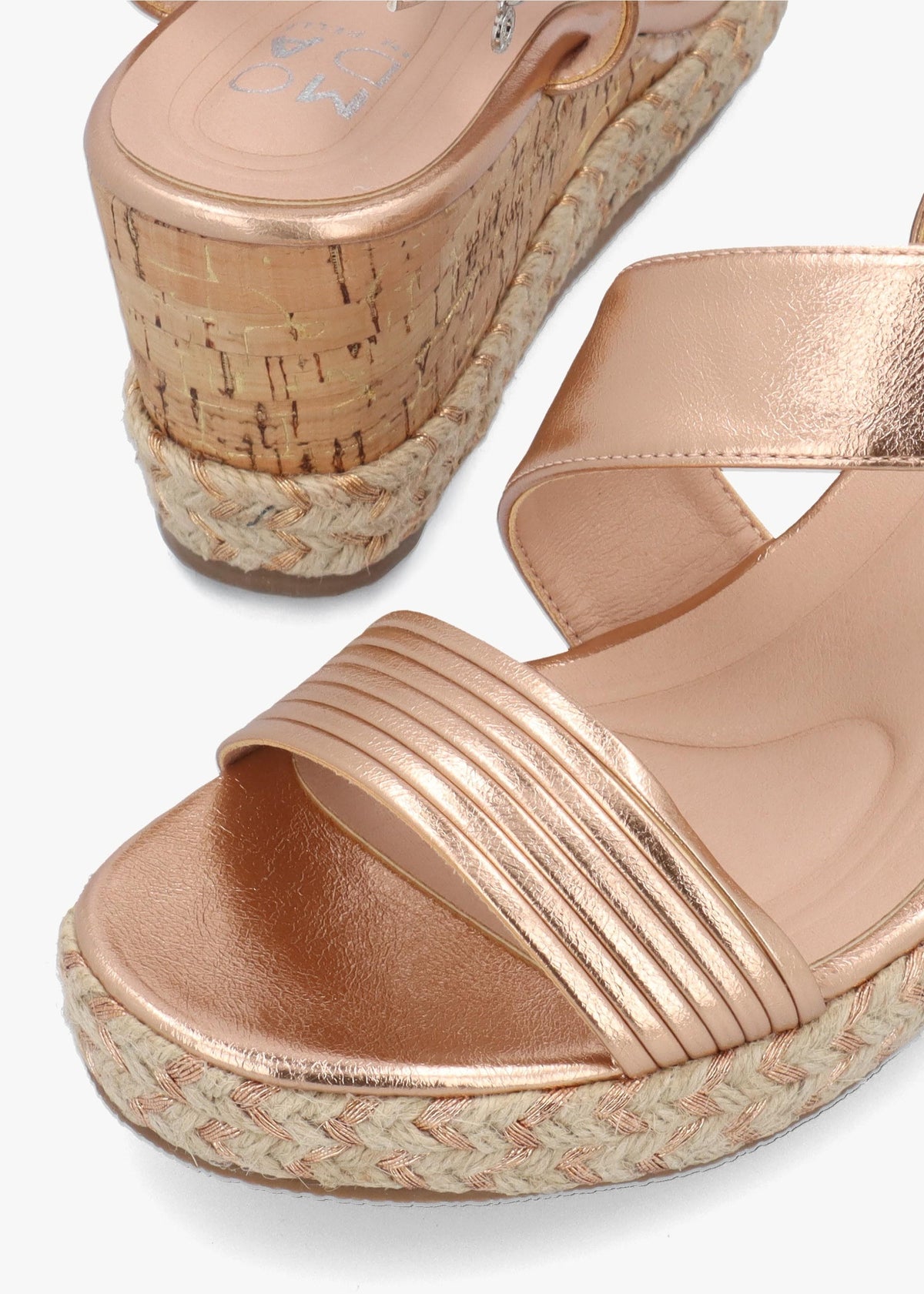 Spotalia Rose Gold Cork Mid Wedge Sandals