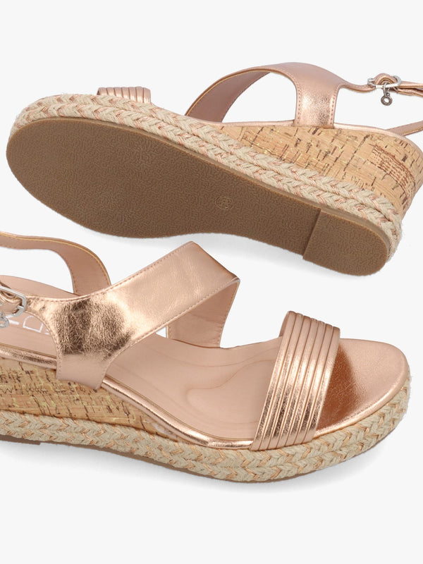 Spotalia Rose Gold Cork Mid Wedge Sandals