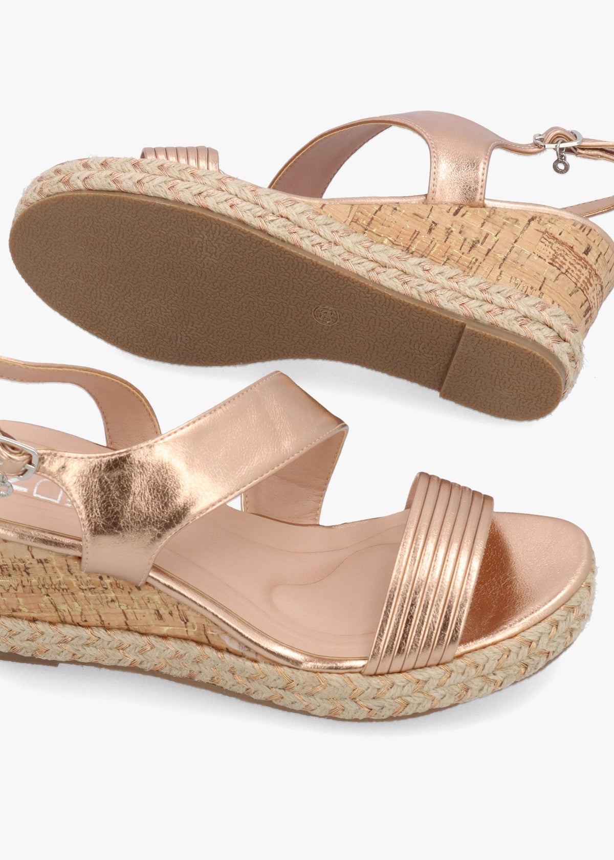 Spotalia Rose Gold Cork Mid Wedge Sandals
