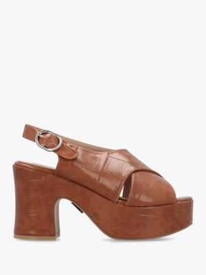 Nakara Tan Moc Croc Chunky Platform Heel Sandals