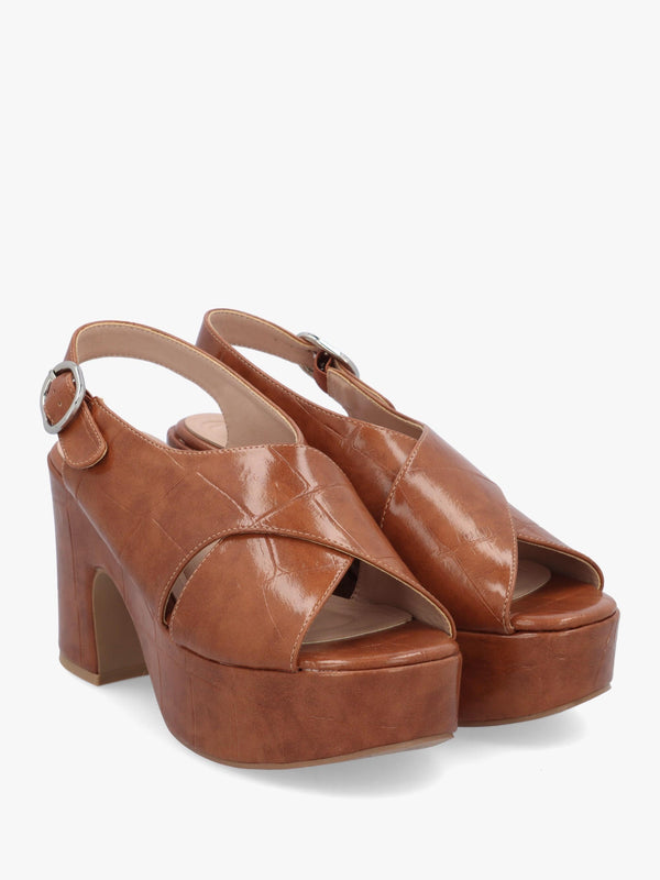 Nakara Tan Moc Croc Chunky Platform Heel Sandals