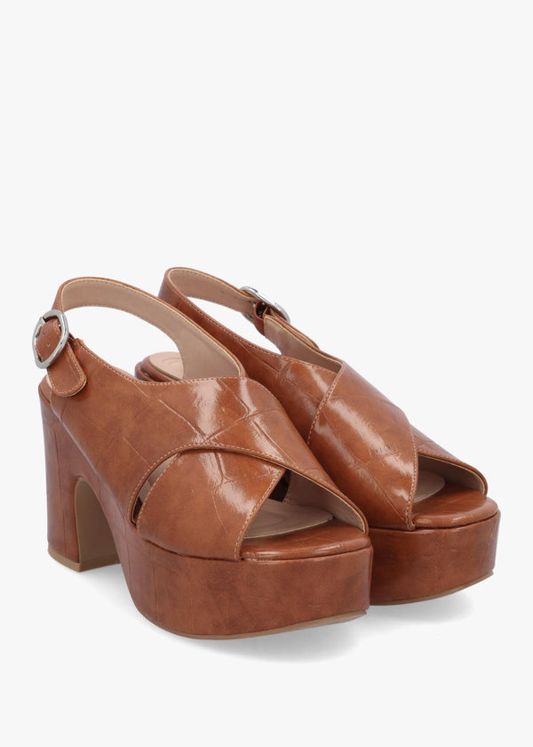 Nakara Tan Moc Croc Chunky Platform Heel Sandals