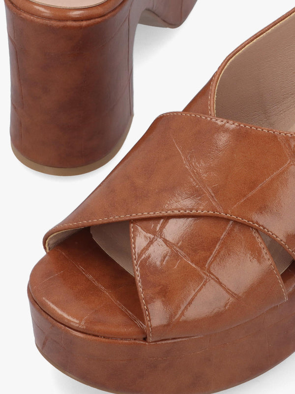 Nakara Tan Moc Croc Chunky Platform Heel Sandals