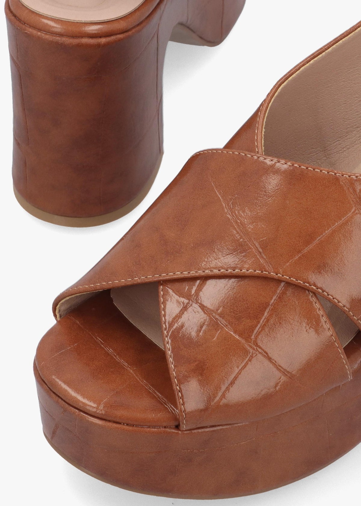 Nakara Tan Moc Croc Chunky Platform Heel Sandals