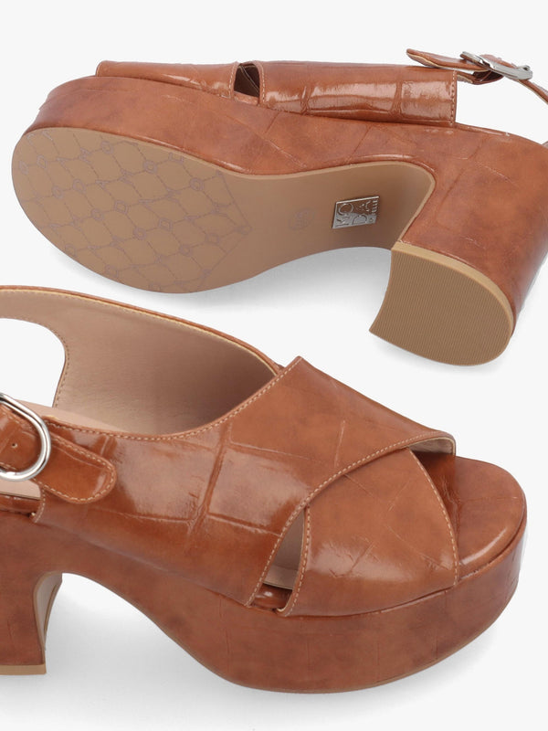 Nakara Tan Moc Croc Chunky Platform Heel Sandals