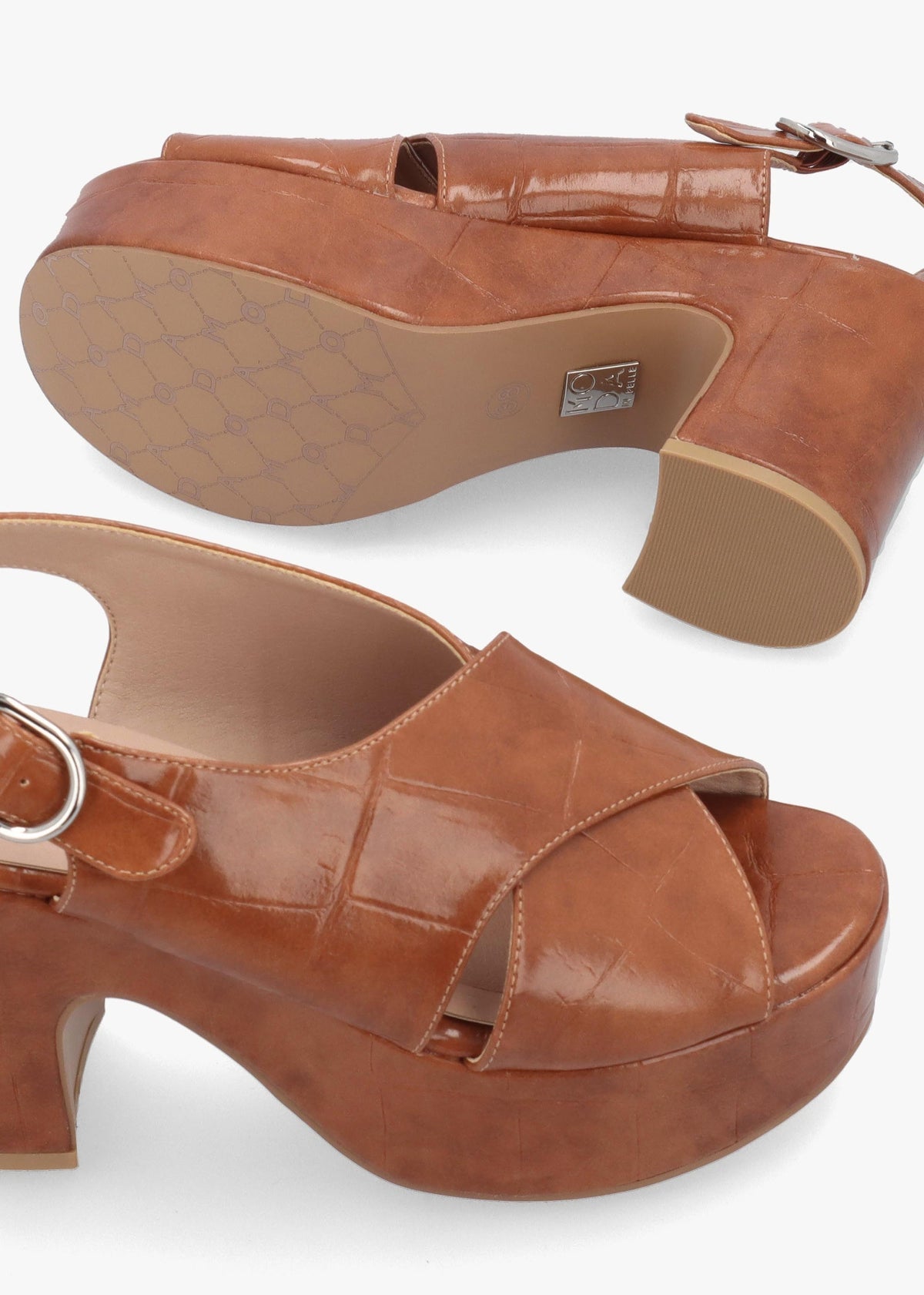 Nakara Tan Moc Croc Chunky Platform Heel Sandals
