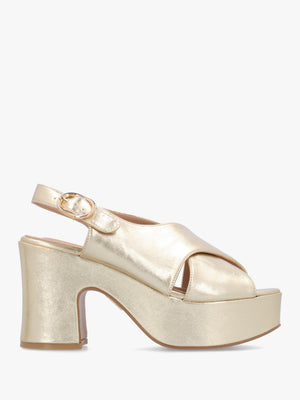 Nakara Gold Metallic Chunky Platform Heel Sandals