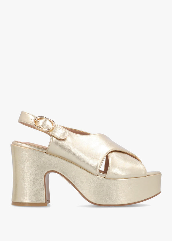 Nakara Gold Metallic Chunky Platform Heel Sandals