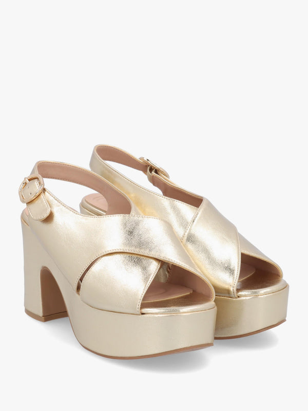 Nakara Gold Metallic Chunky Platform Heel Sandals