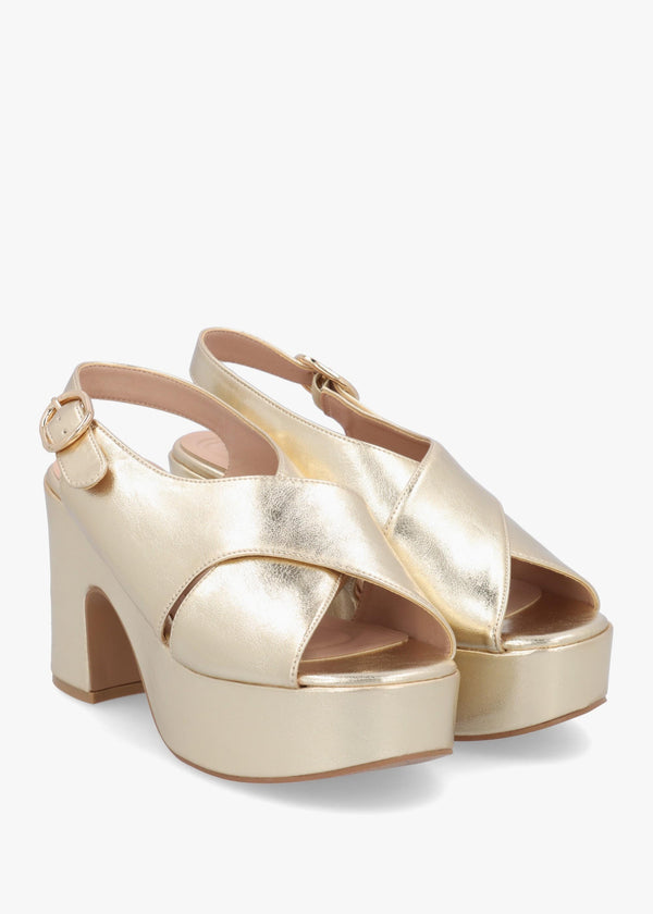 Nakara Gold Metallic Chunky Platform Heel Sandals